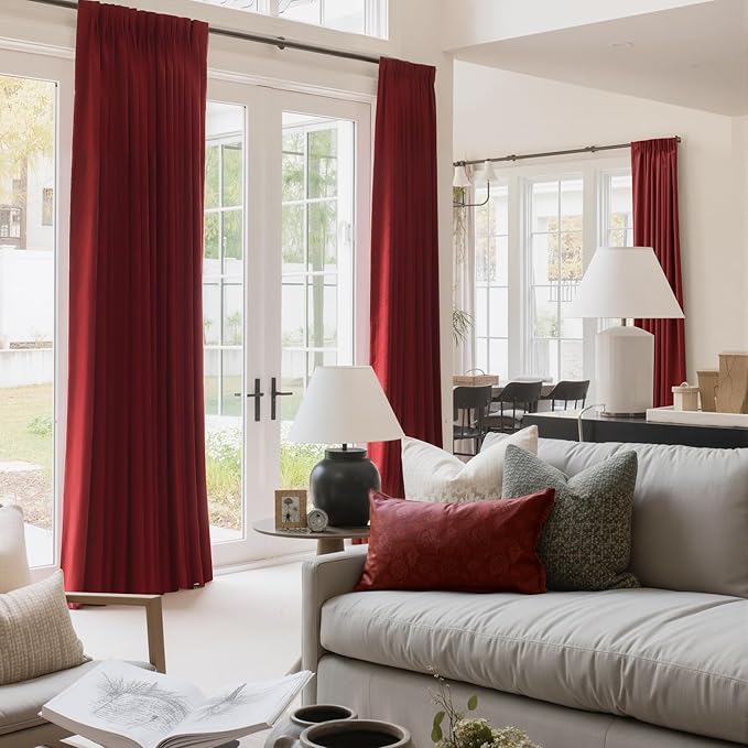 NICETOWN Christmas Red Velvet Curtains 90 inches Long 2 Panels Set, Thermal - Image 2
