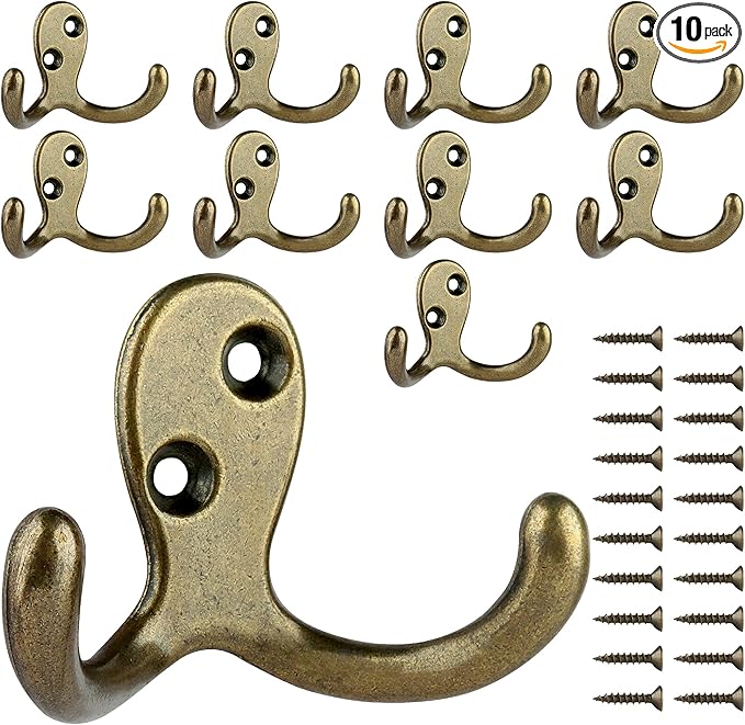 IBosins 10 Pack Heavy Duty Double Prong Coat Hooks Wall Mounted by IBosins