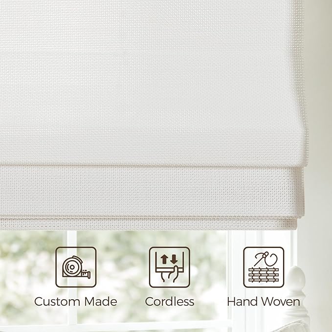 TWOPAGES Natural Woven No Drill Roman Shades, Custom Cordless Light Filtering - Image 4