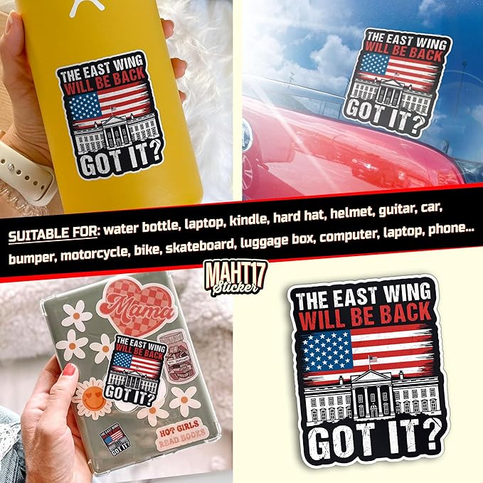 The East Wing Will Be Back Sticker Liberal Democrat Feminist Political Protest Waterproof Die-Cut Vinyl Stickers for Laptop, Tumblers, Water Bottle, Phones, Hardhat, Cars, Cute Aesthetic Decor Gifts