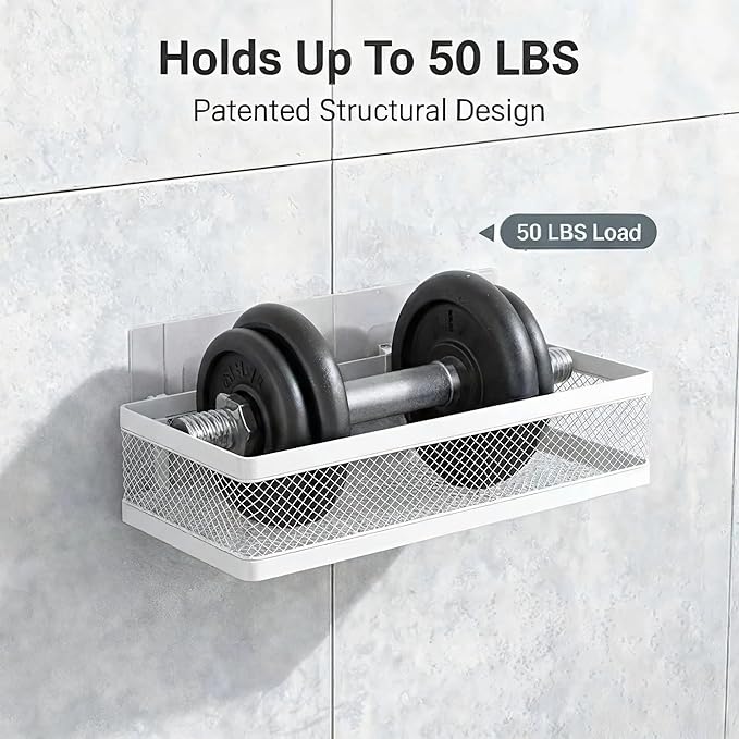 PUSDON Mesh Shower Caddy Wall Mount, Heavy Duty Adhesive Bathroom Shelf - Image 6