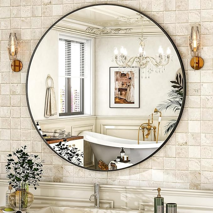 HARRITPURE Round Mirror 30 Black Wall Mounted Circle Mirrors Vanity Mirror - Image 2