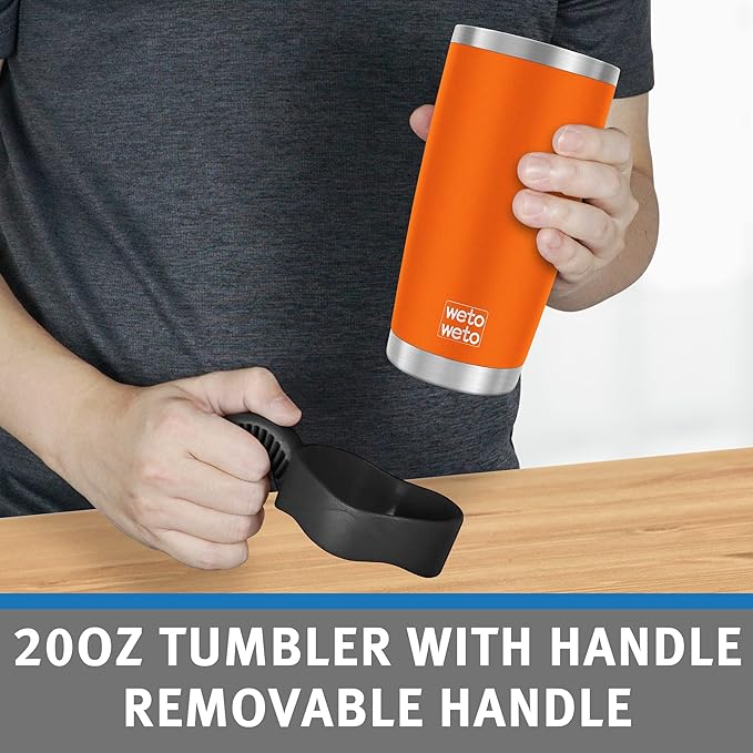 WETOWETO 20oz Tumbler with 2 lids and 2 straws, Stainless Steel Vacuum Insulated Water Coffee Tumbler Cup, Double Wall Powder Coated Spill-Proof Travel Mug Thermal Cup (Orange, 1 Pack)