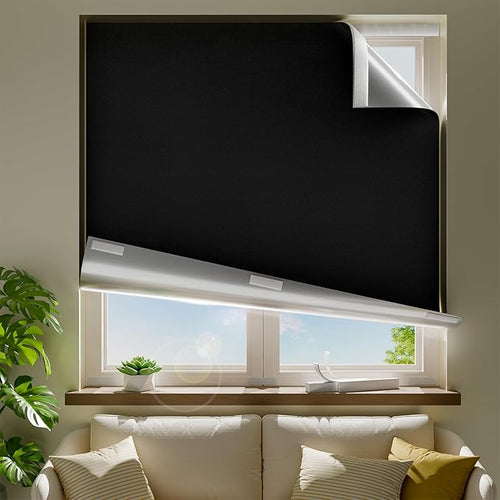 55" W x 48" L 100% Blackout Curtains, Total Darkness No-Drill Black Out Window by ZELMINE