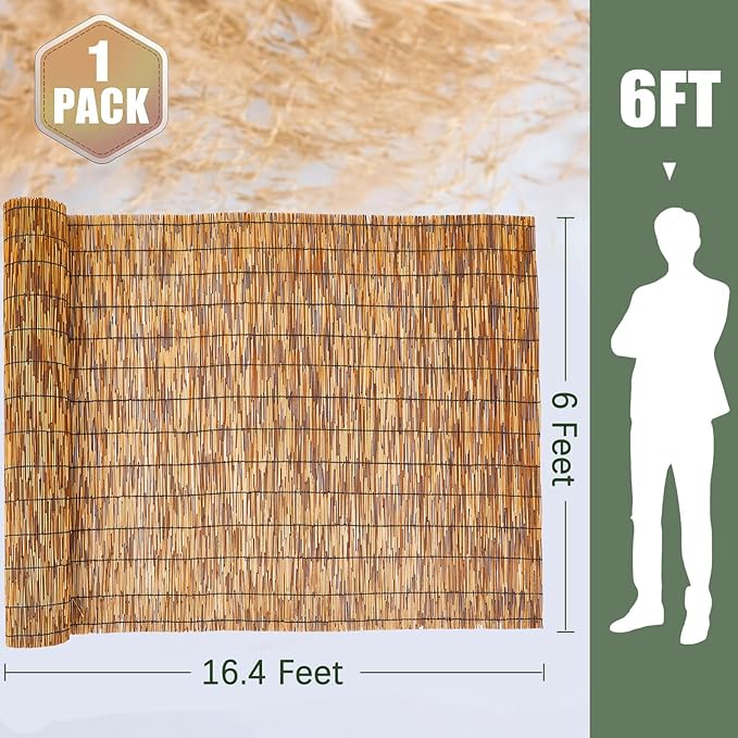 Barydat 1 Pcs 6 x 16.4 ft Reed Fence Roll, 85% Shade Bamboo Privacy Screen - Image 2