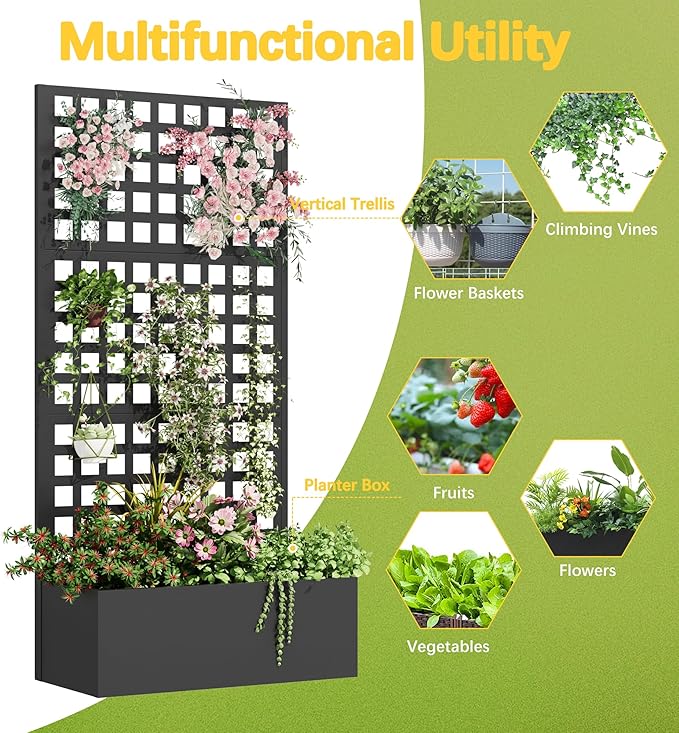 Metal Planter Box with Trellis, Planter Box Trellis with Privacy Screen and - Image 6