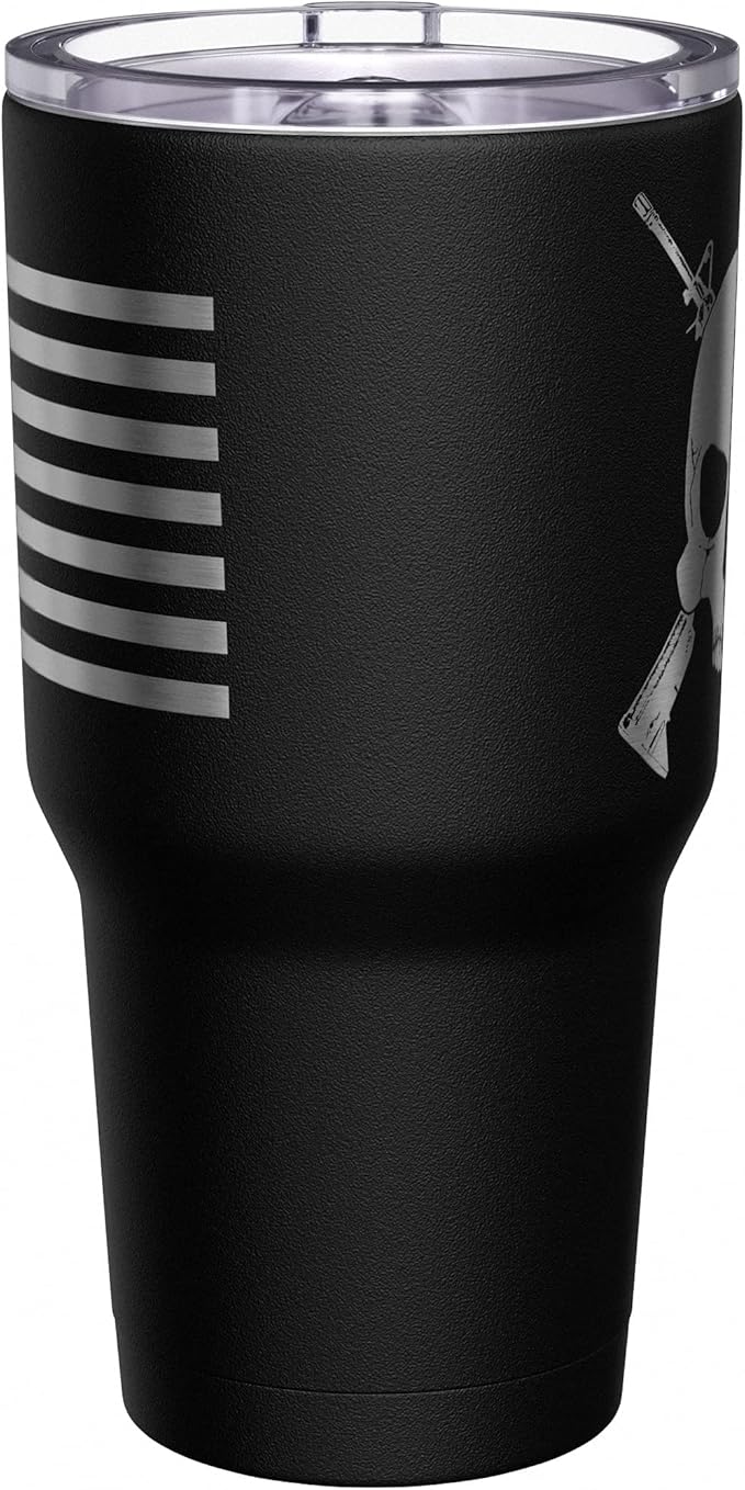 We The People Holsters - Cross Rifle Jolly Roger - Coffee Tumbler - American Flag Coffee Travel Mug - Engraved Tumbler - Double Insulated Tumbler - 30 oz