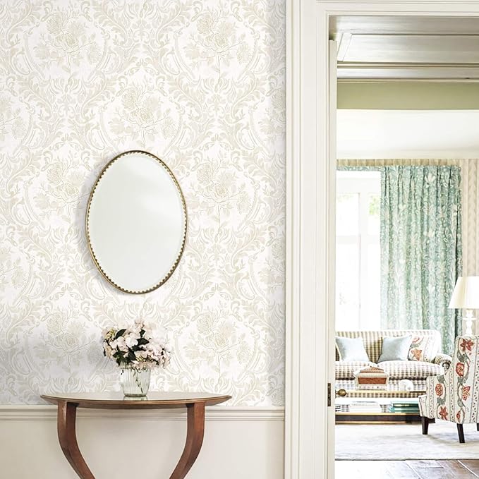Ismoon Floral Peel and Stick Wallpaper Vintage Beige Contact Paper Boho - Image 2