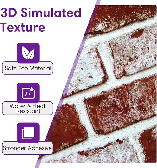 3D Peel and Stick Faux Brick Wall Panels 11.8" x 11.8" 10-Pack, Small - Image 2