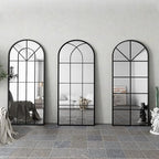 Full Length Mirror, Large Body Arched Wall Mounted Window Pane Mirrors - Image 8