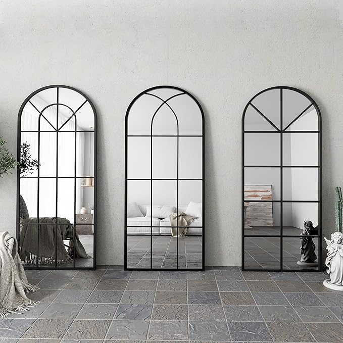 Full Length Mirror, Large Body Arched Wall Mounted Window Pane Mirrors - Image 8