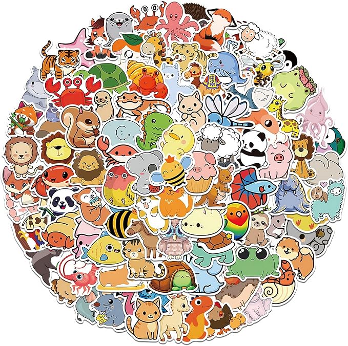 100 PCS Cute Animal Stickers-Prize Box Toys for Kids Classroom, Water Bottle Stickers for Kids Waterproof,Waterproof Vinyl Reward Stickers for School Students Gifts