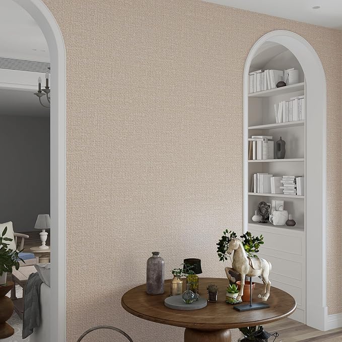 Grasscloth Peel and Stick Wallpaper 20.8"x394" Beige Thick Fabric Textured - Image 7