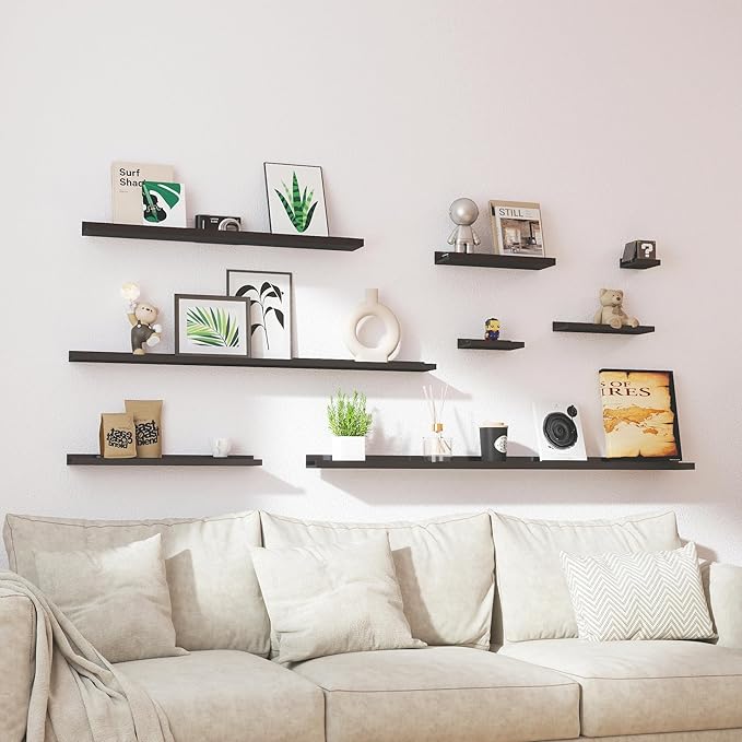 Black Floating Shelves for Wall Decor, Wall Mounted Wood Storage Shelf for - Image 6