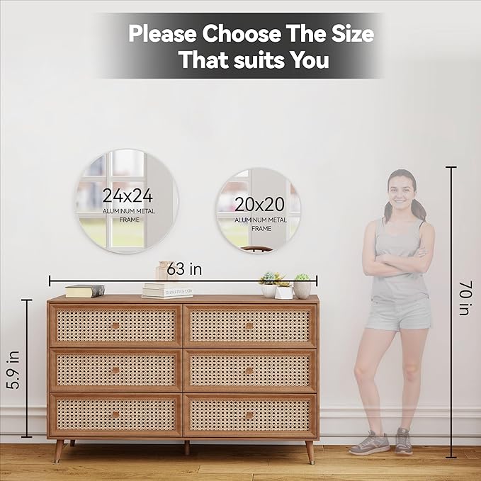 SCWF-GZ 24" Round Mirror Circle Wall Mounted Hanging or Against Wall Aluminum - Image 5