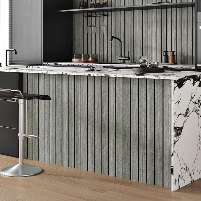 Grey Wood Wall Panels Textured Wood Slats 3D Soundproof Wall Panels Peel and - Image 4