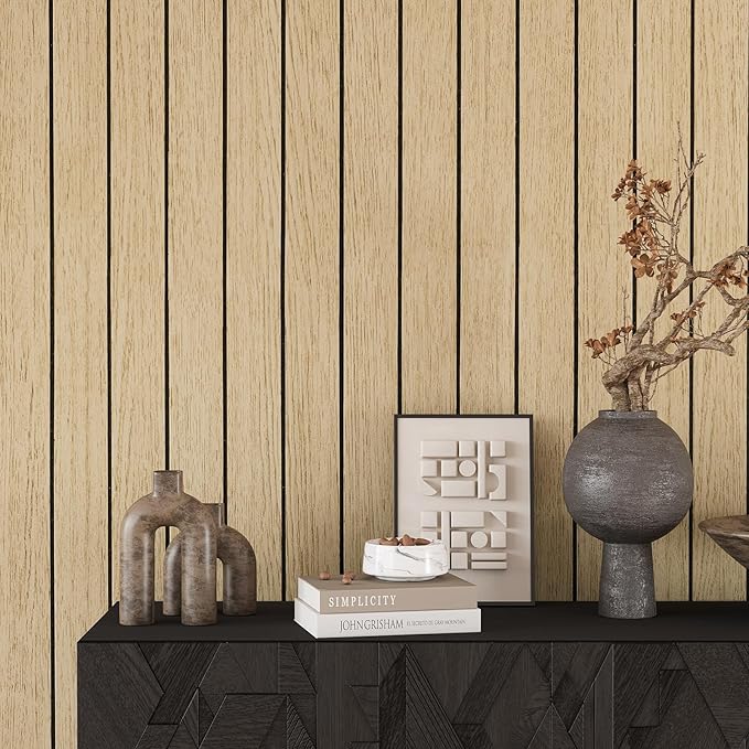 VEELIKE 30''x118'' Large Roll Wood Slat Wall Panel Peel and Stick Light Oak - Image 6