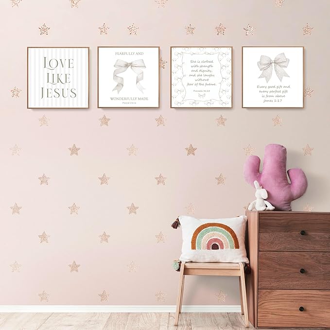 LARTSFRO Coquette Beige Bow Jesus Wall Art Decor Posters, Inspirational Bible - Image 3