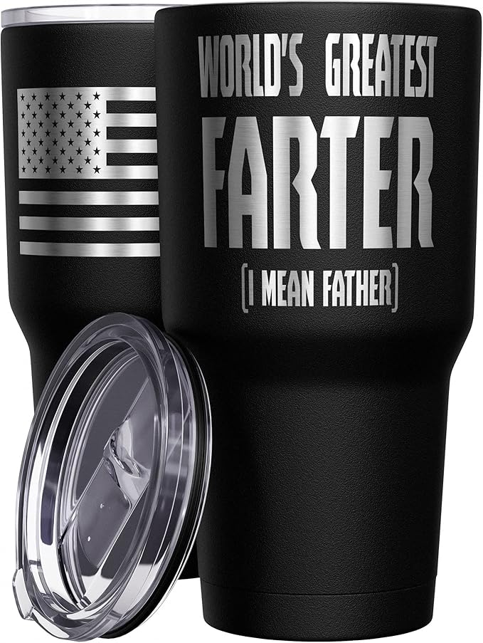 We The People Holsters - World's Greatest Farter - Coffee Tumbler - American Flag Coffee Travel Mug - Engraved Tumbler - Double Insulated Tumbler - 30 oz