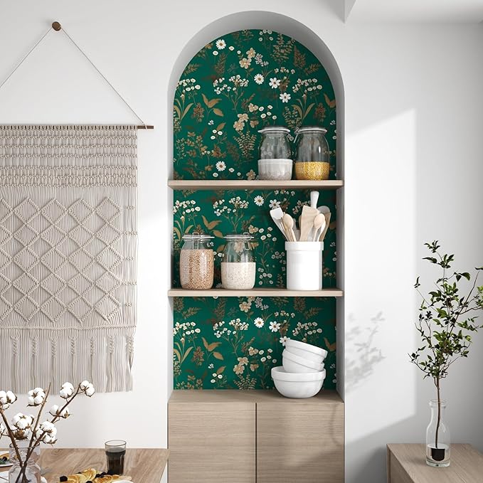 Laatse Dark Floral Wallpaper Peel and Stick 17.5in x 118in Vintage Green Gold - Image 2