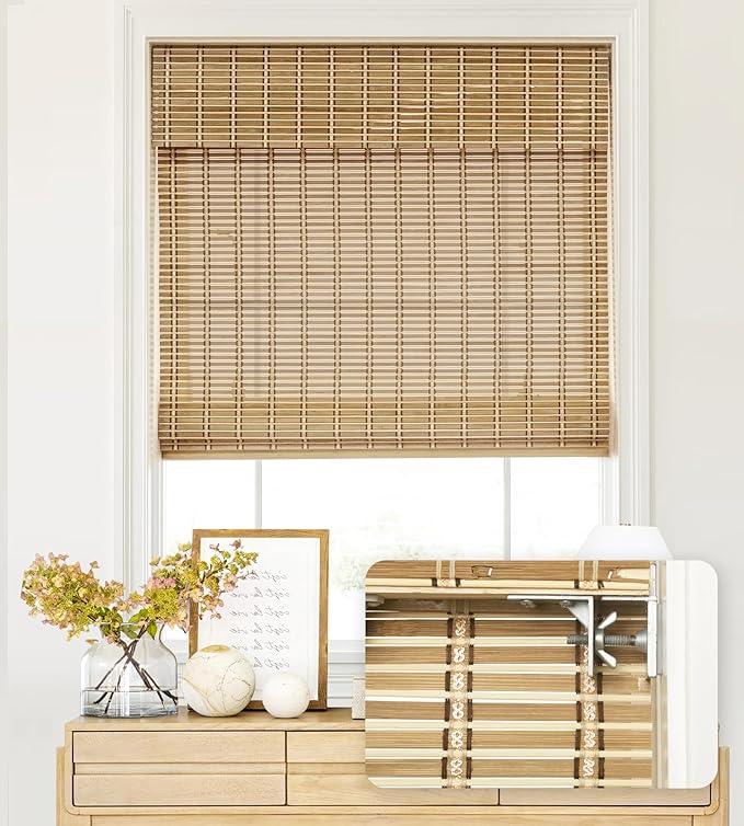 LazBlinds No Tools No Drill Cordless Bamboo Roman Shades, Light Filtering by LazBlinds