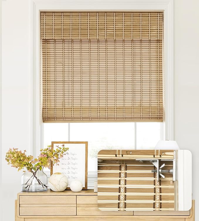 LazBlinds No Tools No Drill Cordless Bamboo Roman Shades, Light Filtering by LazBlinds