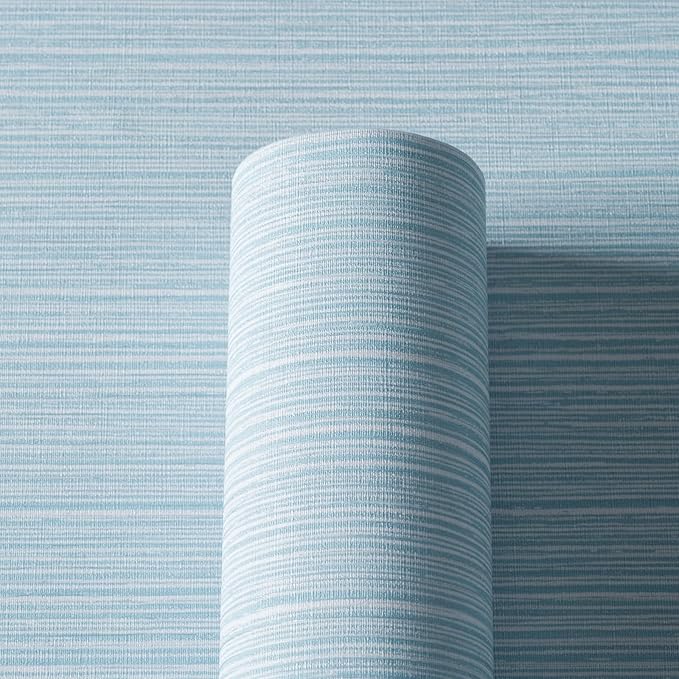 Grasscloth Textured Wallpaper Light Blue Linen Thick 24" X 394" Fabric Contact - Image 2