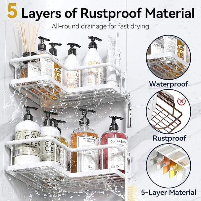 YASONIC Shower Caddy Corner, No Drilling Shower Organizer Corner - Image 2