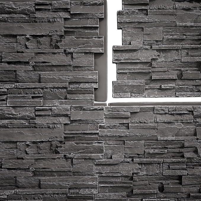 EverStone Cascade Faux Stone Panel, 48 5/8"W x 24 3/4"H x 1 1/4"D, Graphite - Image 11