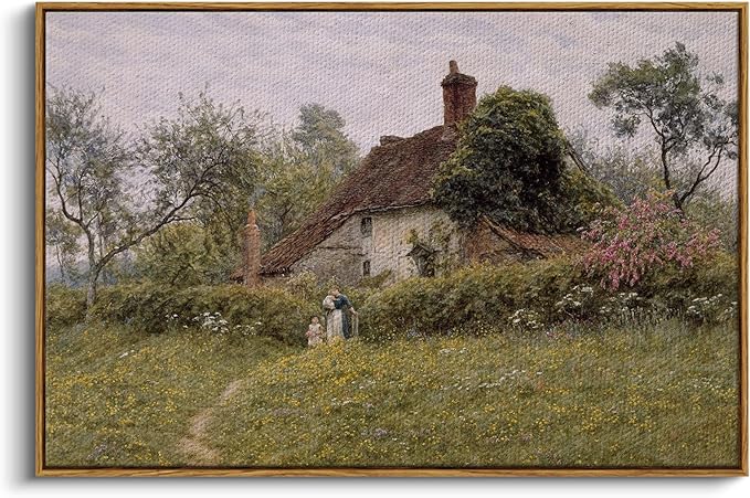 InSimSea Framed Canvas Wall Art Vintage Decor, Old Cottages Countryside Large by InSimSeaArt