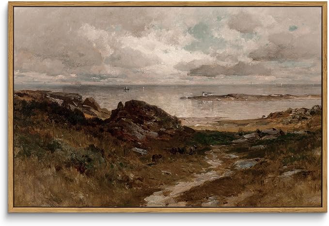 InSimSea Framed Canvas Wall Art Vintage Decor, Seaside Path Wilderness by InSimSeaArt