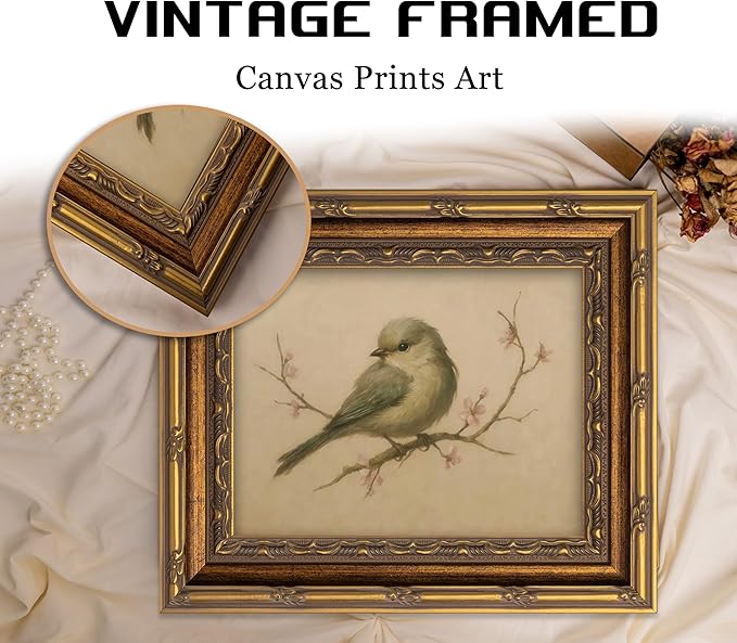 Vintage Gold Framed Wall Art Spring Bird Oil Painting Canvas Print Watercolor - Image 4