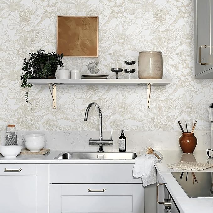 Ismoon Large Floral Peel and Stick Wallpaper Boho Beige/Coffee Contact Paper - Image 8