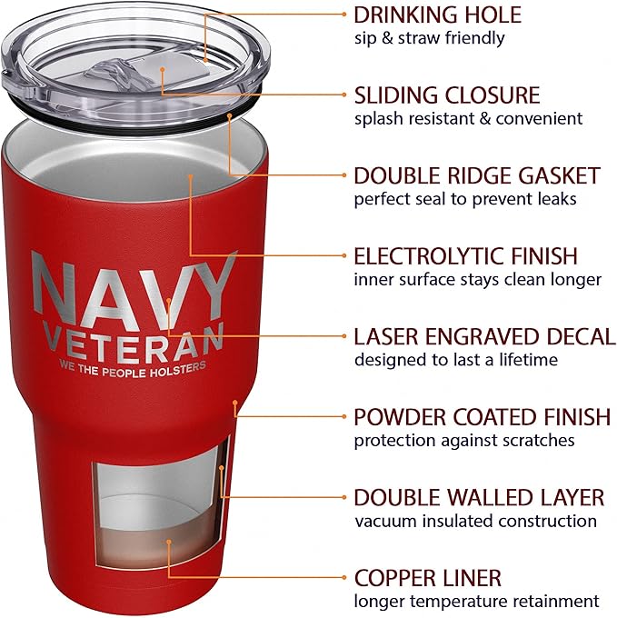 We The People Holsters - Navy Veteran Travel Mug - American Flag Coffee Tumbler - Double Insulated - 30 oz
