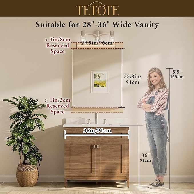 TETOTE Brushed Nickel Bathroom Mirror 30 x 36 Inch - Image 8