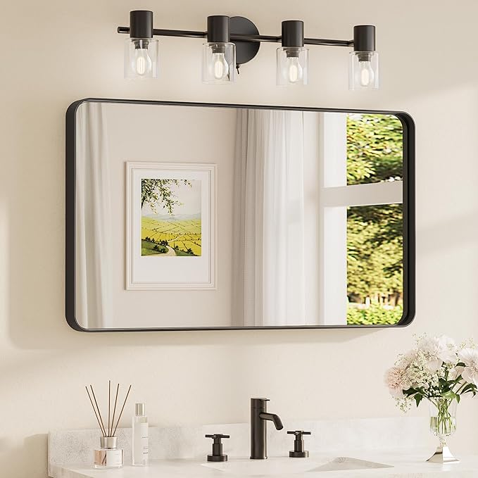 TETOTE Black Framed Bathroom Mirror, 40 x 24 Inch Matte Metal Frame Vanity by TETOTE