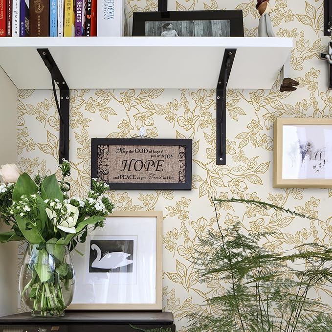 Ismoon Floral Wallpaper Peel and Stick Vintage Flower Beige and Gold Contact - Image 9