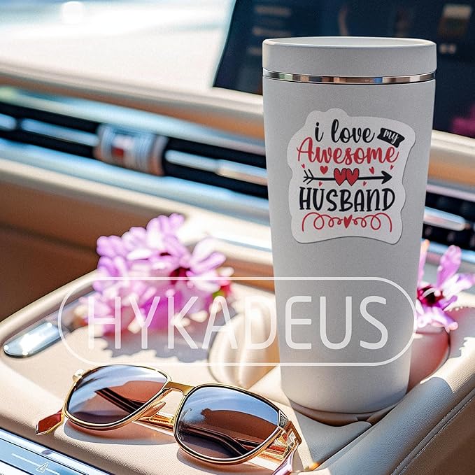 (3Pcs) I Love My Awesome Husband Sticker Gift from Wife to Husband on Father's Day, Wedding Anniversary to Show Love, Waterproof Vinyl Decal for Books Laptops Phones Water Bottles Tumblers, 3" x 2.9"