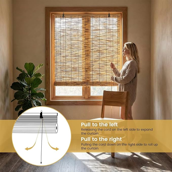Roman Shades for Windows Bamboo Roller Shades for Patio Porch – Light Filtering - Image 5