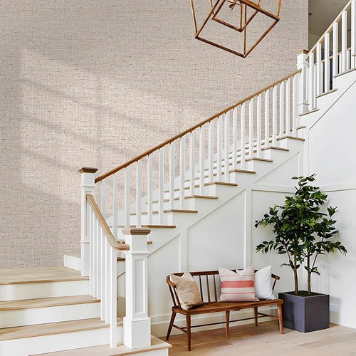 15.75"x787.4" Beige Grasscloth Wallpaper Peel and Stick Removable Textured Wall - Image 2