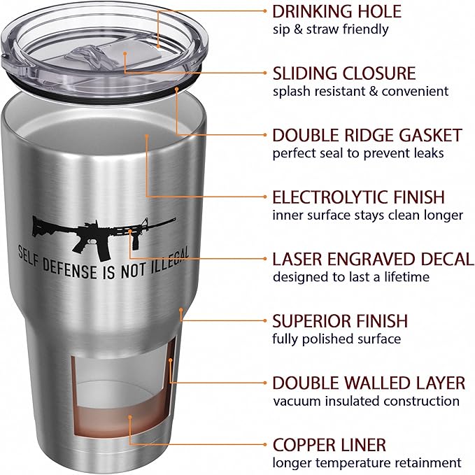 We The People Holsters - Self-Defense - Coffee Tumbler - American Flag Coffee Travel Mug - Engraved Tumbler - Double Insulated Tumbler - 30 oz