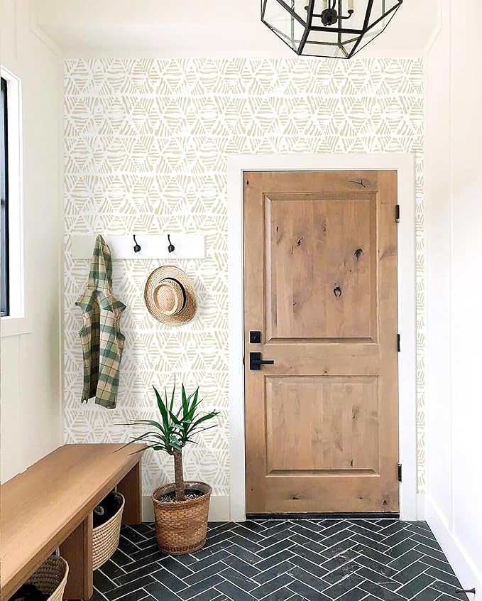 Peel and Stick Wallpaper Boho Wallpaper Geometric Beige and White Contact Paper - Image 7