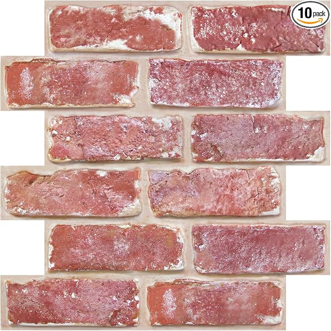 COMSTICKC 3D Red Brick Wall Panel, Peel and Stick Brick Panels by COMSTICKCDECOR