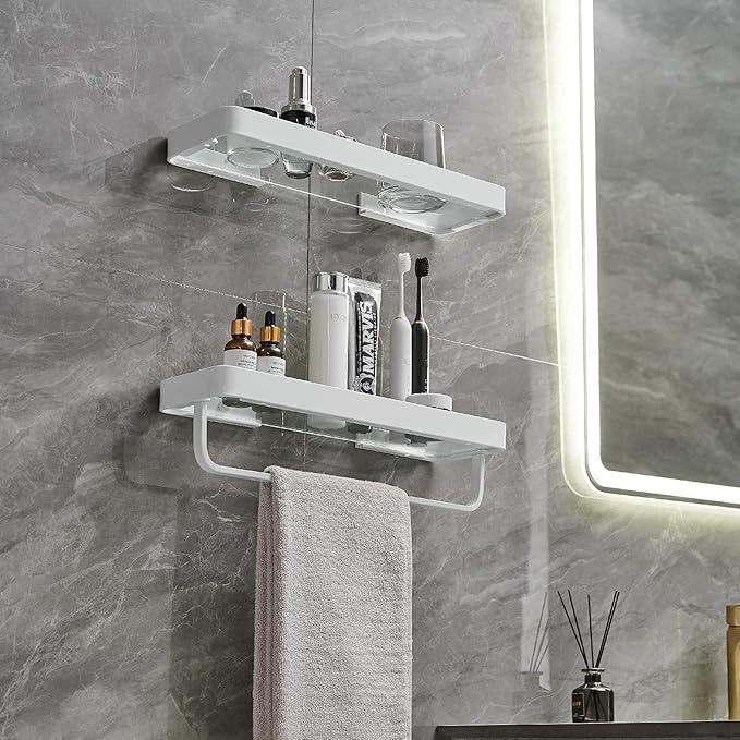 VOLPONE Bathroom Shelves Wall Mounted 2 Tier Glass Floating Shelf - Image 7