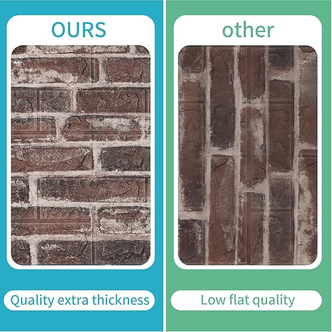 40 PCS 3D Wall Panels Peel and Stick Faux Foam 11.8"*11.8" Red Brick Color - Image 9