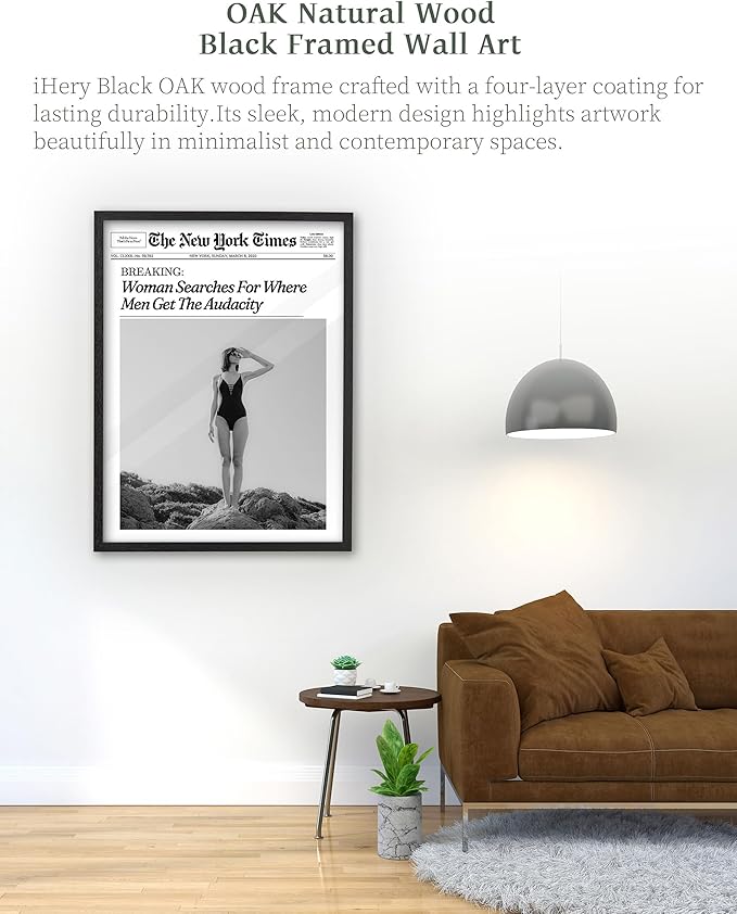iHery Premium Natural Black OAK Wood 16x20in Trendy Framed Wall Art, Retro - Image 2