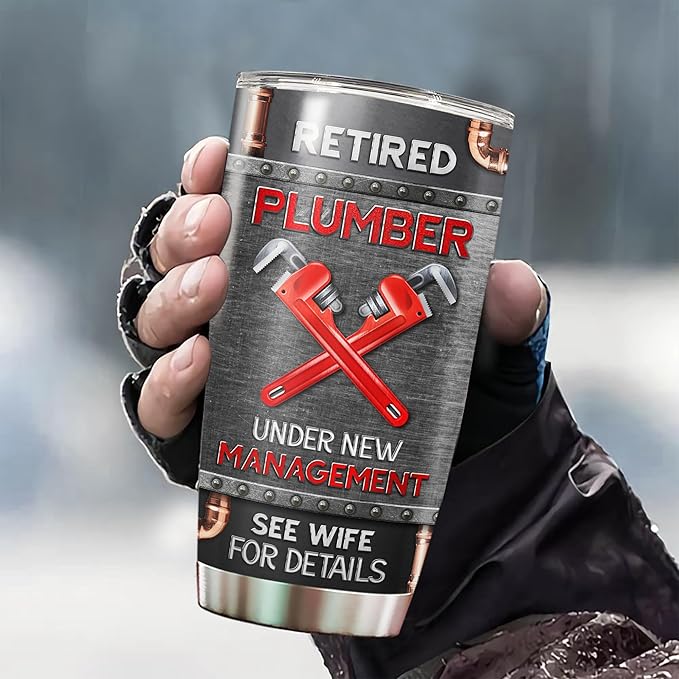 WAZONE Personalized Plumber Tumbler Do Not Disturb Im Retired Sayings Stainless Steel 20oz 30oz Travel Mug Retirement Things Funny Gift For Husband Men Plumbers Insulated Cup Plumbing Themed
