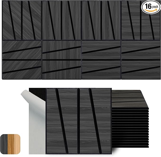 WoveN SounD Artisan Acoustic Wall Panels, 16 Pack 12x12 Inch, PVC Wood Grain by WovenSound