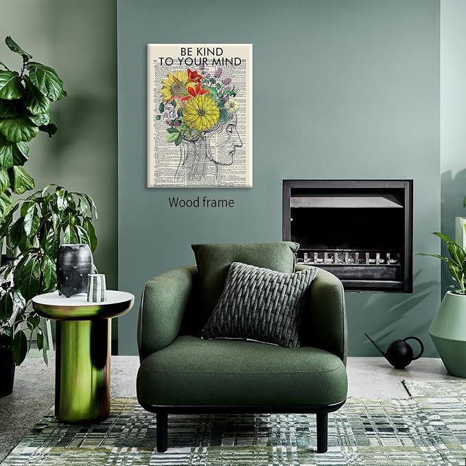 Be Kind To Your Mind Quote Poster Prints Mental Health Canvas Wall Art 16x24 - Image 5