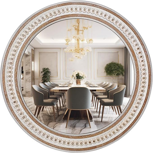 30 Inches Farmhouse Large Round Wall Mirrors Wooden, Rustic Decorative Circle by DecointoWallDecor